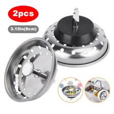 2 PACK Kitchen Sink Basket Strainer Stainless Steel and Drain Stopper Waste Plug