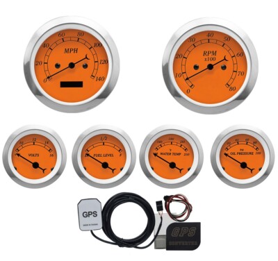 MOTOR METER RACING Classic Orange 6 Gauge Set 85mm GPS Speedometer MPH °F PSI