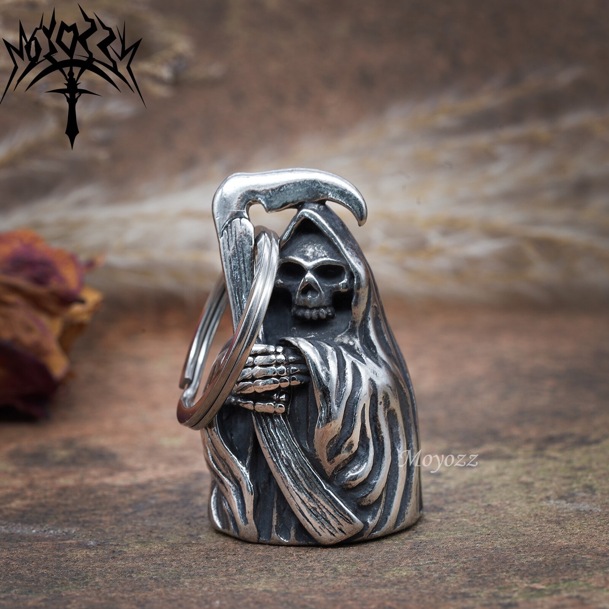 Skull Skeleton Grim Reaper Motorcycle Biker Bell Accessory or Key
