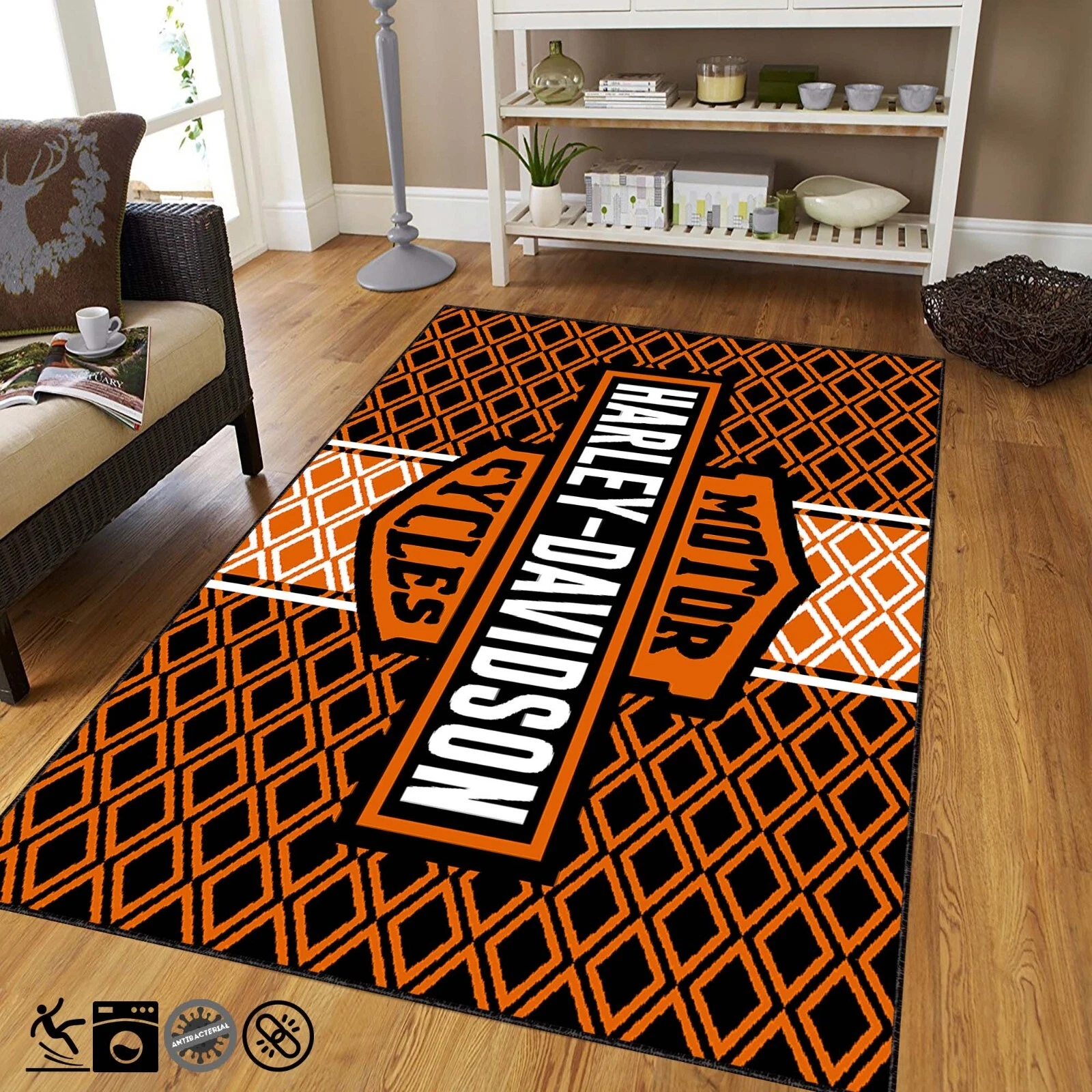 Harley Motorcycle Rug, Garage Mat, Motor Cycle Floor Mat