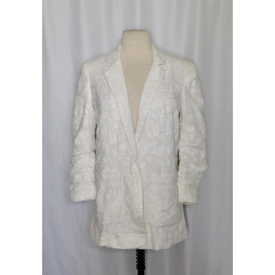 NWT!! JOIE Loralee Linen Floral Embroidered Blazer Jacket Pockets Lined Size 00 - Image 2 of 4