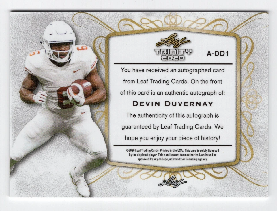 DEVIN DUVERNAY 2020 Authentic Signature Leaf Trinity Rookie RC AUTO CARD - Image 2 of 2