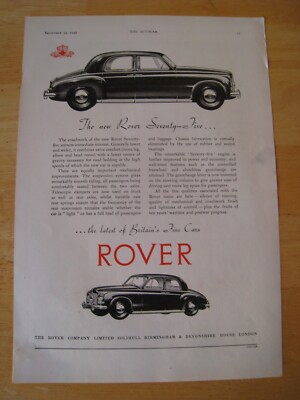 ROVER SEVENTY-FIVE BRITAIN'S FINE CARS 1949 ADVERT A4 FILE 25