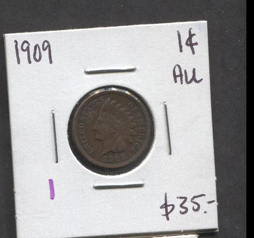 1909- Indian Head- 1 Cent- AU