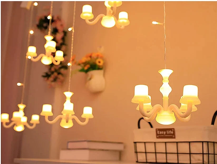 Chandelier Curtain String Lights with 8 Flashing Modes for Decorative