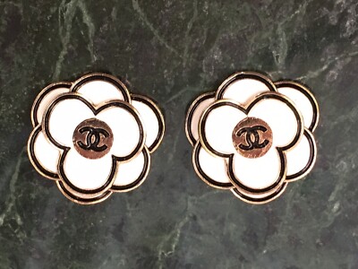 Chanel White Camellia Flowers Button Set of 2 Size 30 mm Gold Tone