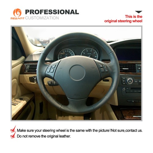 MEWANT Black Artificial Leather Steering Wheel Cover For BMW 3 Series E90 E91 E92 E93