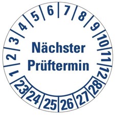 100x Mehrjahrespr&uuml;fplakette"N&auml;chster Pr&uuml;ftermin 23-28"Etikett wei&szlig;/blau &Oslash;15-40mm