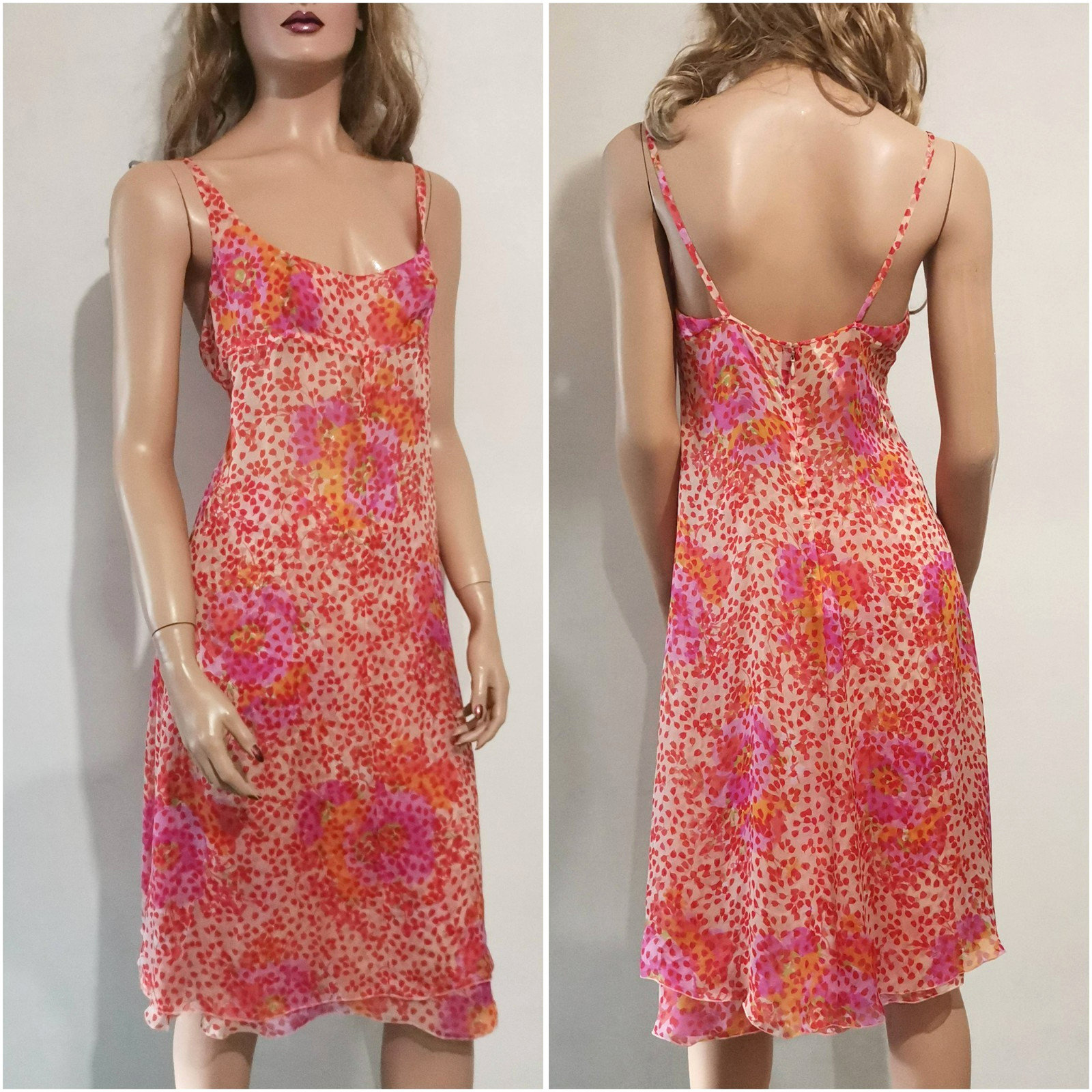 🆓US🛃 vintage RUNWAY Valentino floral printed silk 2 pieces Dress 6 S