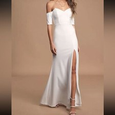 LULUS ‘Celebrating You’ White Off-the-Shoulder Mermaid Maxi Wedding Dress Classy