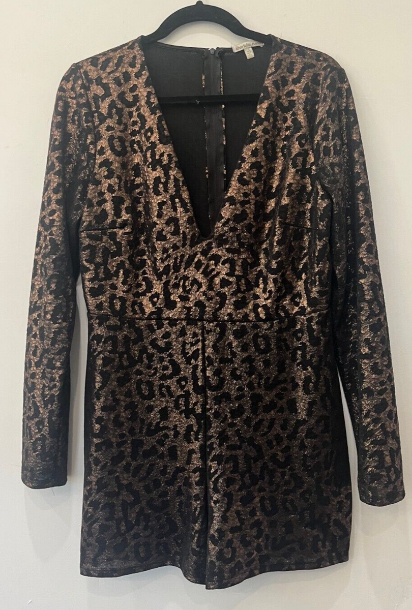 Charlotte Russe black Gold Metallic leopard print Long Sleeve Romper Size XL