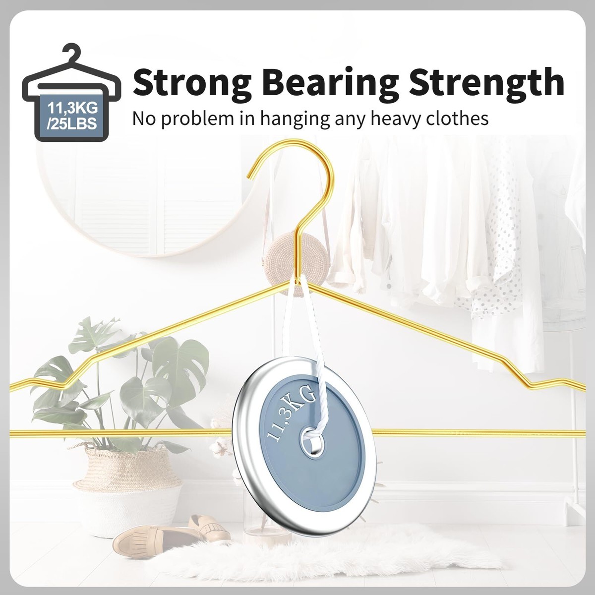 30-Pack Heavy Duty Gold Metal Wire Clothes Hangers with Notches