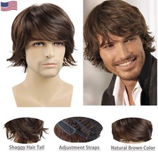 Men's Short Brown Wig Natural Fluffy Synthetic Hair Wig Heat Resistant Daily USA