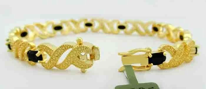 PULSERA GENUINA ZAFIRO AZUL Y DIAMANTES CHAPADA EN ORO AMARILLO 14k - Nueva con Etiqueta Foto 3 de 3