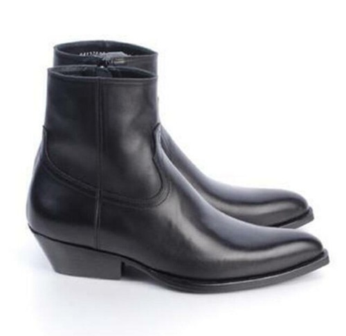 Western Mens Chelsea Real Suede Leather High Top Ankle Boots Mid Heel Shoes New - Picture 27 of 29