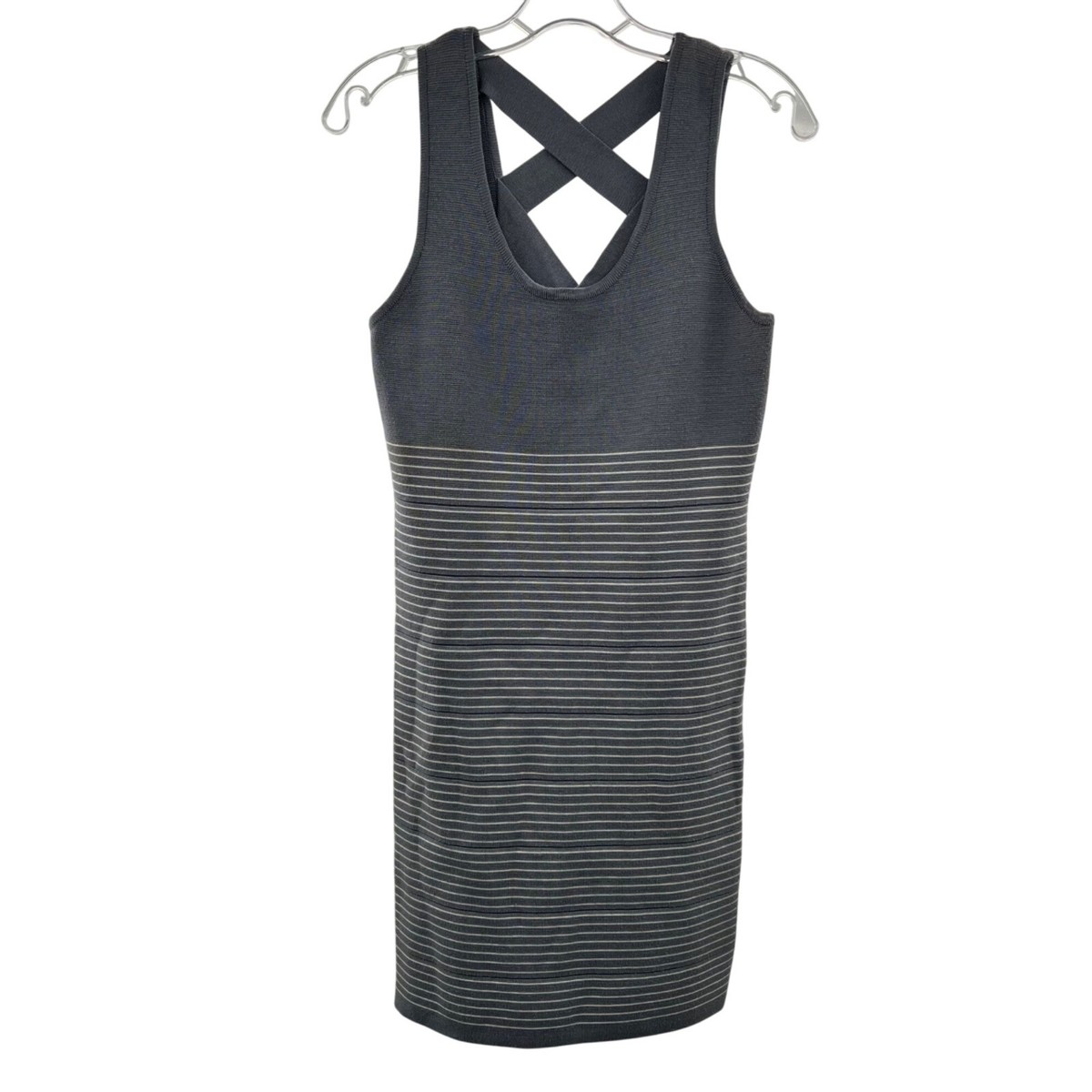 xhilaration bodycon dress Women's Striped Sleeveless Gray/White Size Medium Veil:Without Veil Ruched Backless Bodycon Midaxi Plum infinity dress