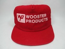 Vintage Adjust-A-Tab USA Wooster Products Red Corduroy Trucker Snapback Hat Cap