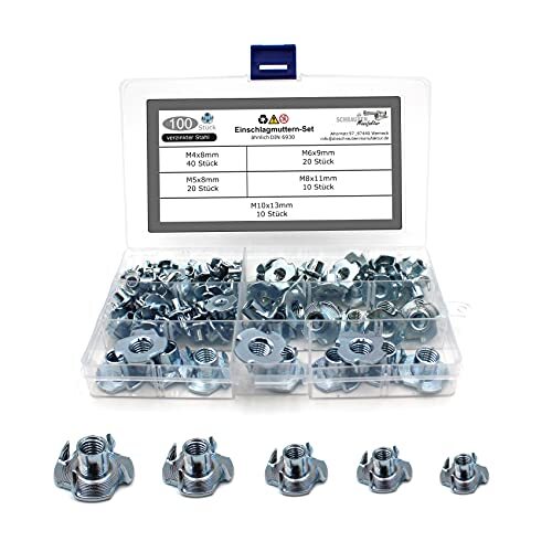 Set di 100 dadi di bloccaggio con 4 punte di attacco simili a DIN (i6E)