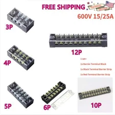 Dual Row Screw Terminal Electric Barrier Strip Block 600V 15A 25A 3/4/5/6/10/12P