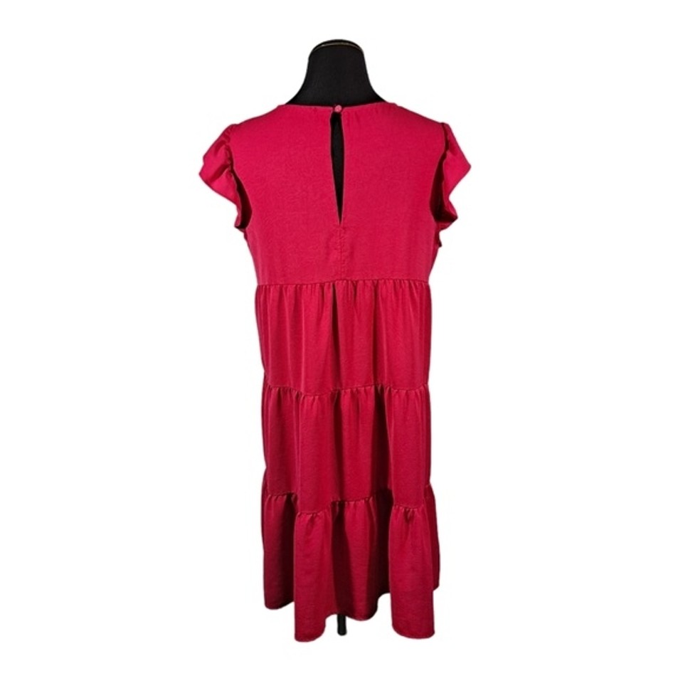Kirundo Mini Dress Ruffle Sleeve Round Neck Flowy Pleated Women Size M