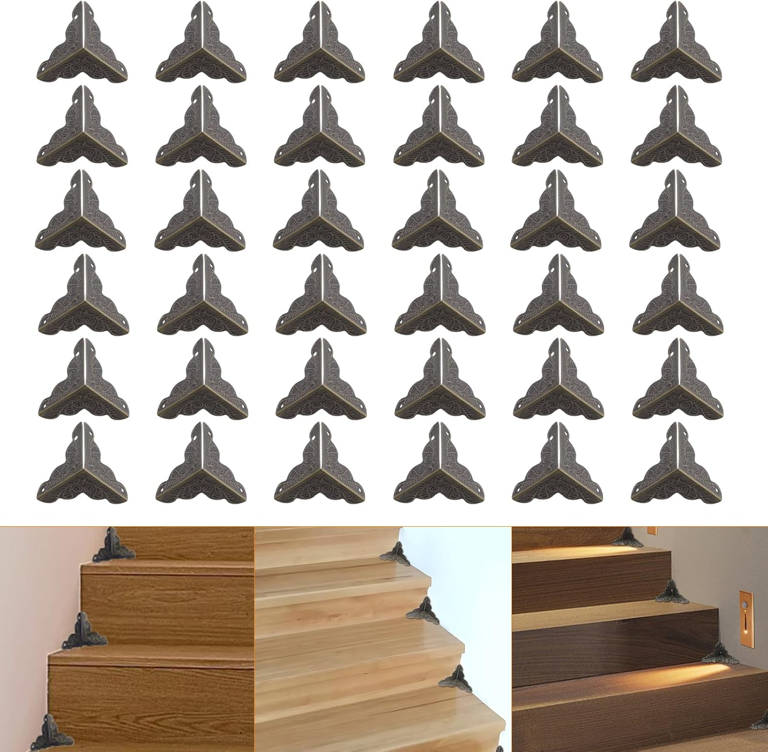 36 PCS Stair Dust Inner Corners for Wooden Steps, 25Mm Antique Decorative Corner
