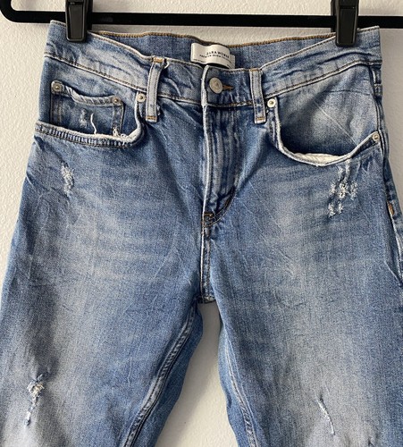Zara Medium Wash Distressed Tapered Leg Jeans Women's Size 4 - Picture 4 of 4