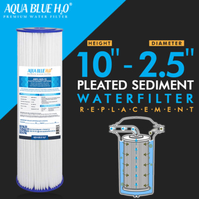 Aqua Blue H20 Washable Pleated Sediment Filter 10 x 2.5 5 Mic