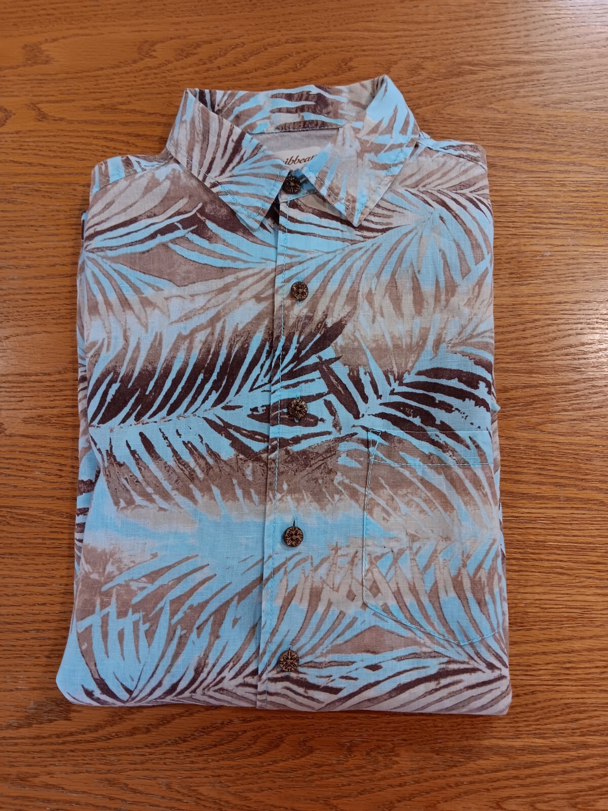 Caribbean Mens Shirt XLT Linen/Cotton Floral Hawaiian Tropical Short