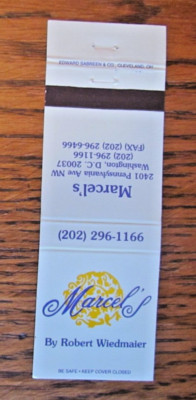 WASHINGTON, DC MATCHBOOK COVER: MARCEL'S ROBERT WIEDMAIER EMPTY MATCHCOVER -B