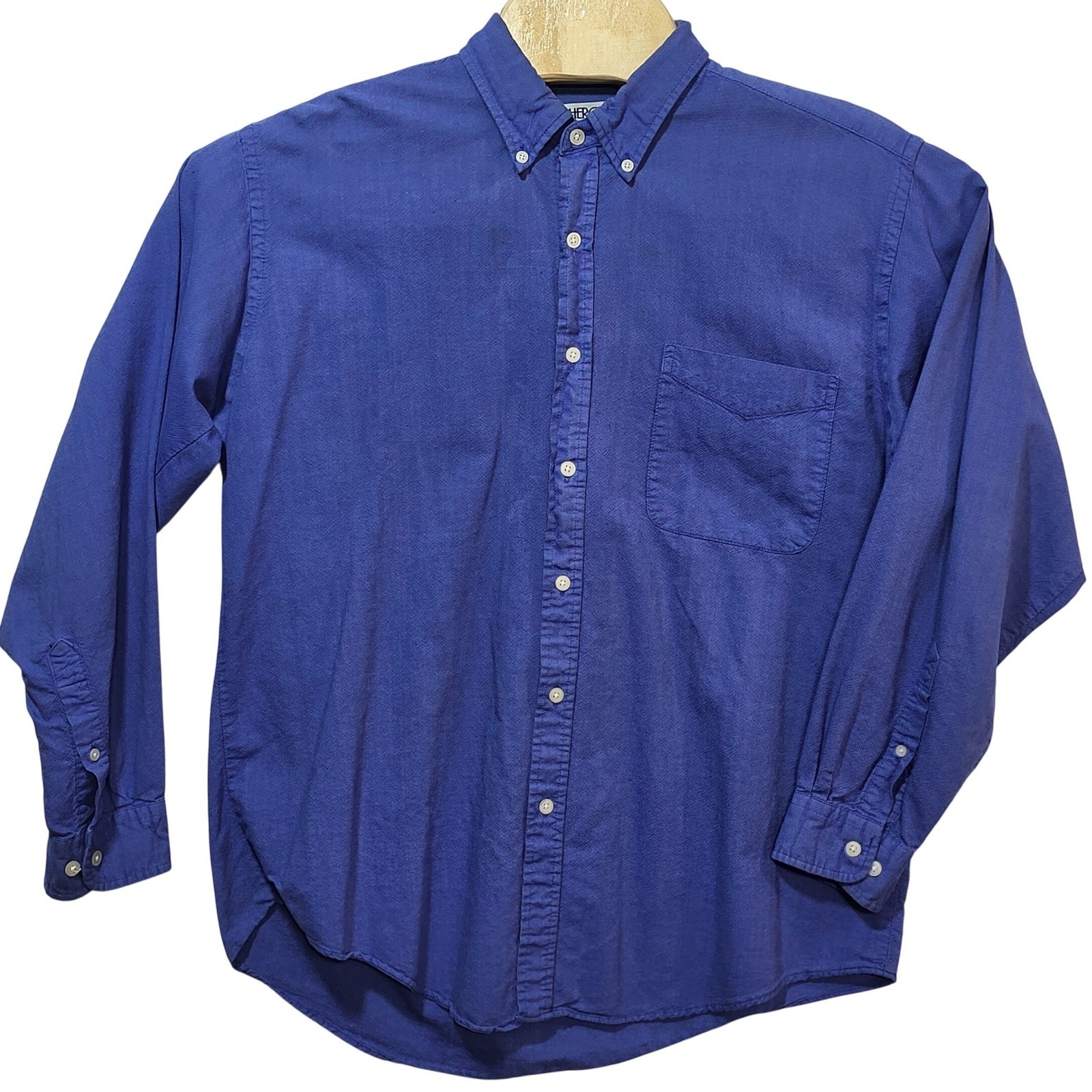 Cherokee Mens Blue Cotton Oxford Button Down Long Sleeve Shirt Large RN 17730