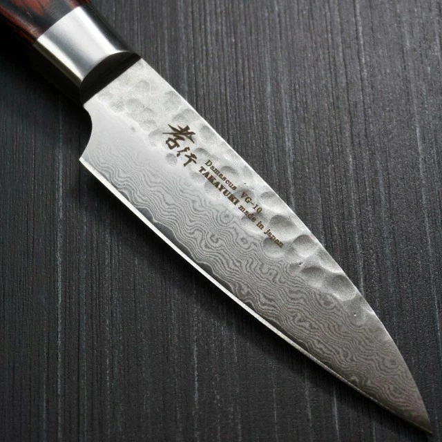 Cuchillo pequeño Sakai Takayuki 80 mm 3,2 pulgadas patrón Damasco cuchillo de fruta plateado con caja Foto 4 de 4