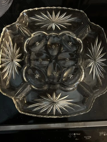 Vtg Prescut Clear Anchor Hocking Plate Deviled Eggs & Relish Tray Platter 12x12
