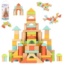 Wooden Building Blocks for Toddlers 1-3, 100 Pcs Wood Blocks Set - Sorting ...
