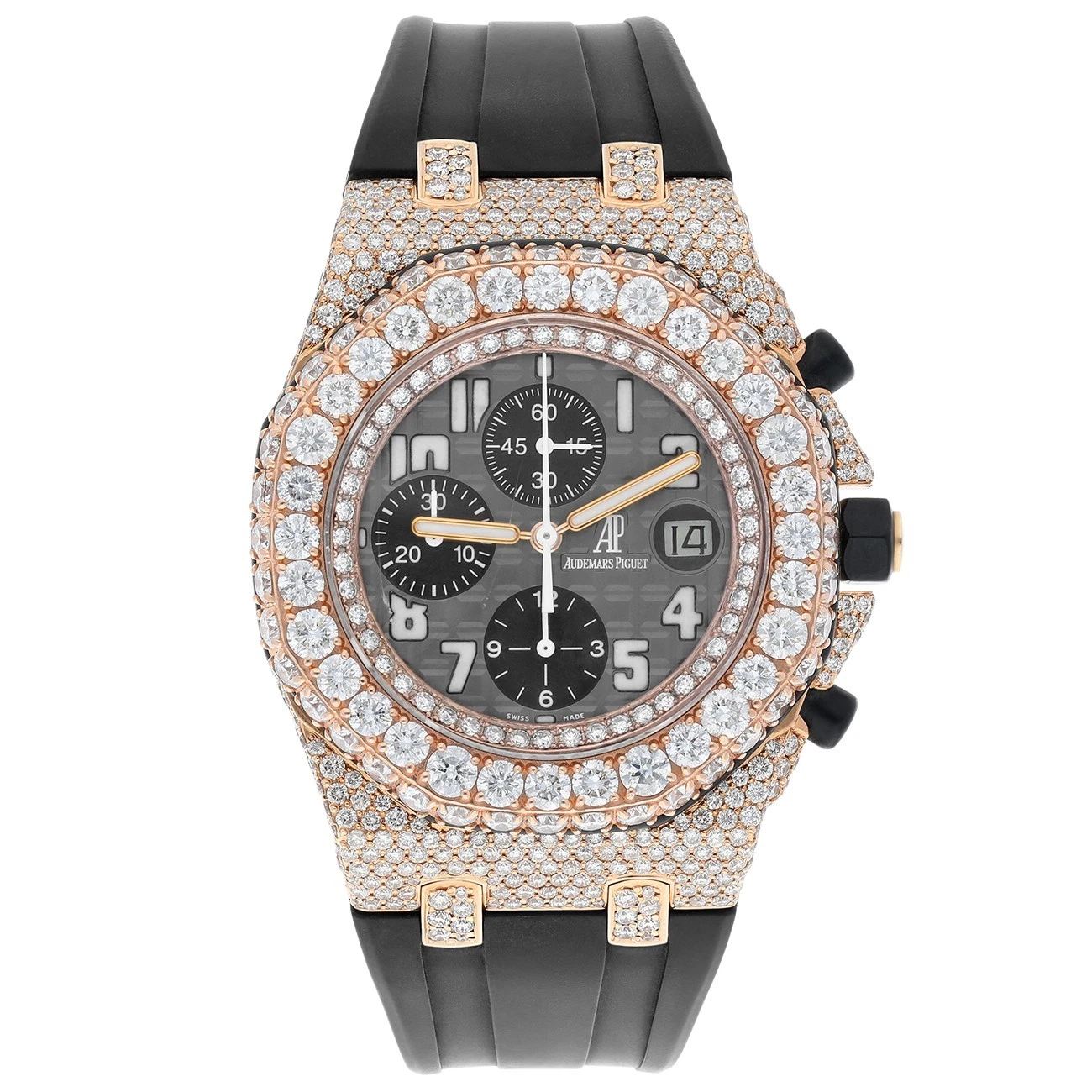 Audemars Piguet — Audemars Piguet 42MM Royal Oak Offshore Rose Gold Leather Iced Out - 25940OK