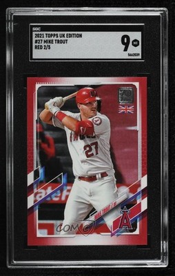 2021 Topps UK Edition Red 2/5 Mike Trout #27 SGC 9 MINT 1n8n