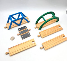 Wooden Train Railway Straight Track Bridge Lot x6 works w Thomas  Friends BRIO