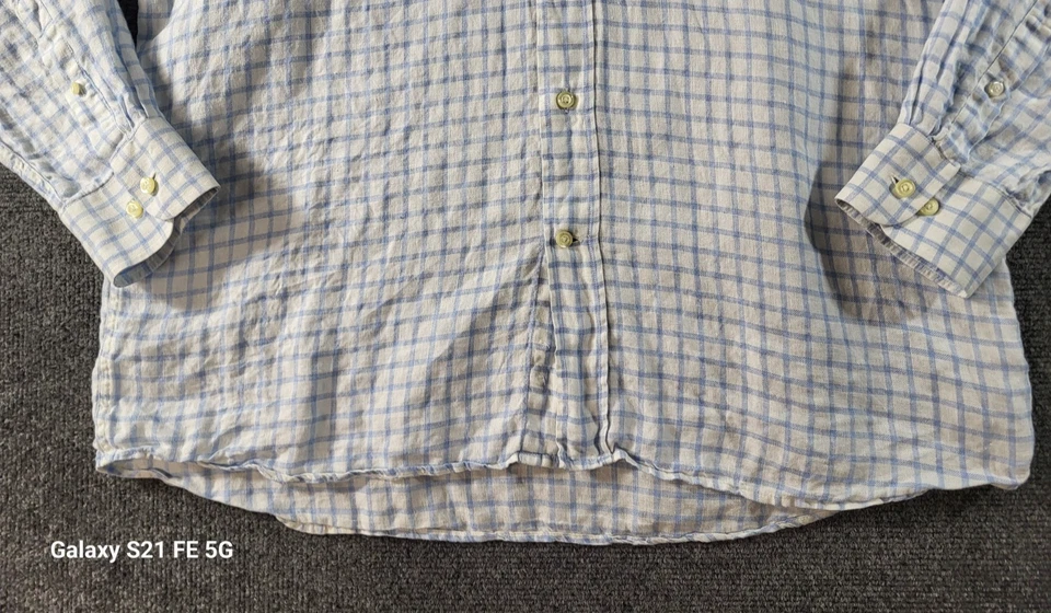 Camisa Burberry 100 % lino para hombre 44/XL blanca/lt azul a cuadros manga larga informal elegante Foto 3 de 4