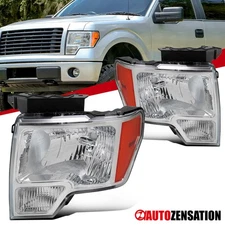 Fits 2009-2014 Ford F-150 F150 Pickup Chrome Headlights Headlamps Left+Right