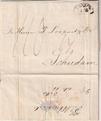 A 507) DANZIG 1829 Nierenstempel, nach Schiedam, Tax, RS schwache Grenzkontroll-