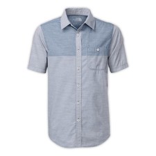 The North Face Block Me Short Sleeve Button Down Shirt Men M Blue Chambray The North Face Block Me Short Sleeve Button Down Shirt Men M Blue Chambray