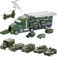 Camion Militare 12 in 1 con Carri Armati Giocattolo da Esercito con Luci e Suoni
