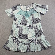 Absolutely Famous Patchwork Gauzy Dress Womens XL Blue Lace Accents Beach Boho