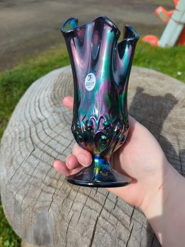 1 Fenton Carnival Glass Retired Iridescent Vase 7 3/4" tall