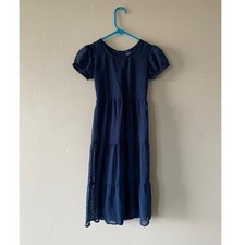 Wonder Nation Girls Navy Blue Swiss Dots Tiered Maxi Dress- Size M (7-8)