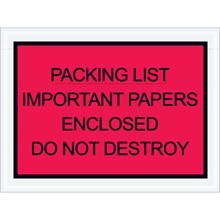 4 1/2 x 6" Red "Important Papers Enclosed" Envelopes-1000 per Case