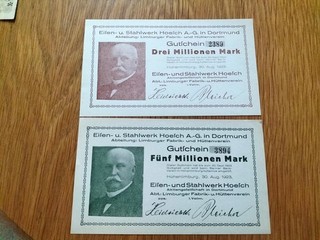 3 Mio & 5 Mio Mark Eisen & Stahlwerk Hoesch AG Dortmund 30.8.1923