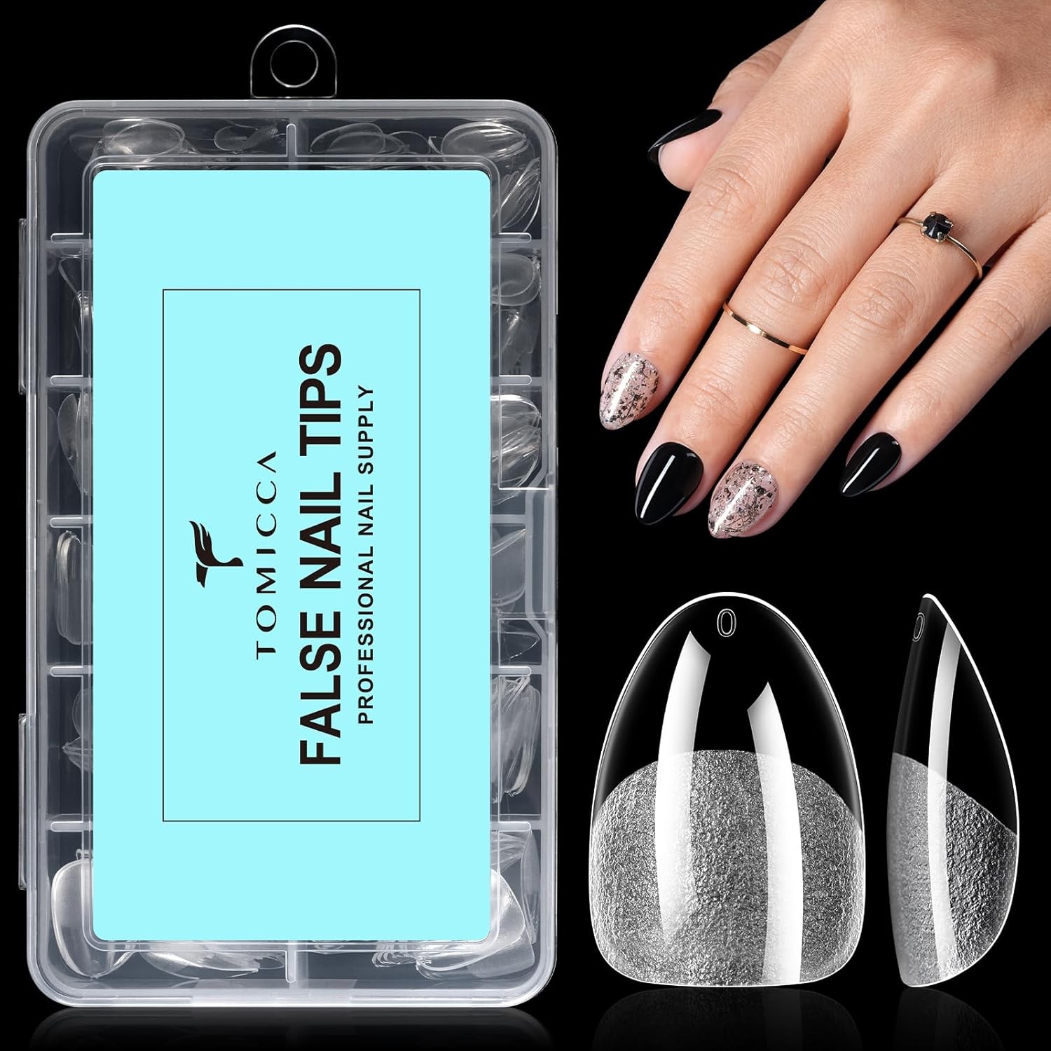 TOMICCA Extra Short Almond Nail Tips, Full Cover Soft Gel Nail Tips, 240Pcs Cle