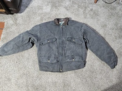 Size 40 Austin Gray Canvas Bomber Jacket Leather Trim 