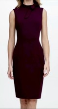 CALVIN KLEIN BOW TIE S/LESS SHEATH DRESS, AUBERGINE , Size 14 NWT