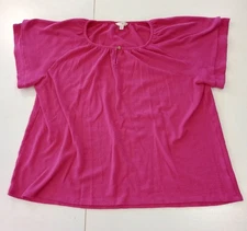 Terra Sky Size 2X Pink Scoop Neck Button Short Wide Sleeve Womens Casual Top